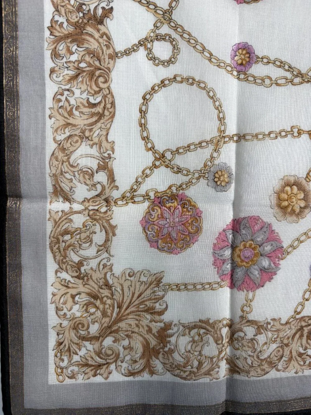 NWT Vintage Celine Floral Chain Lightweight Cotton Scarf 18